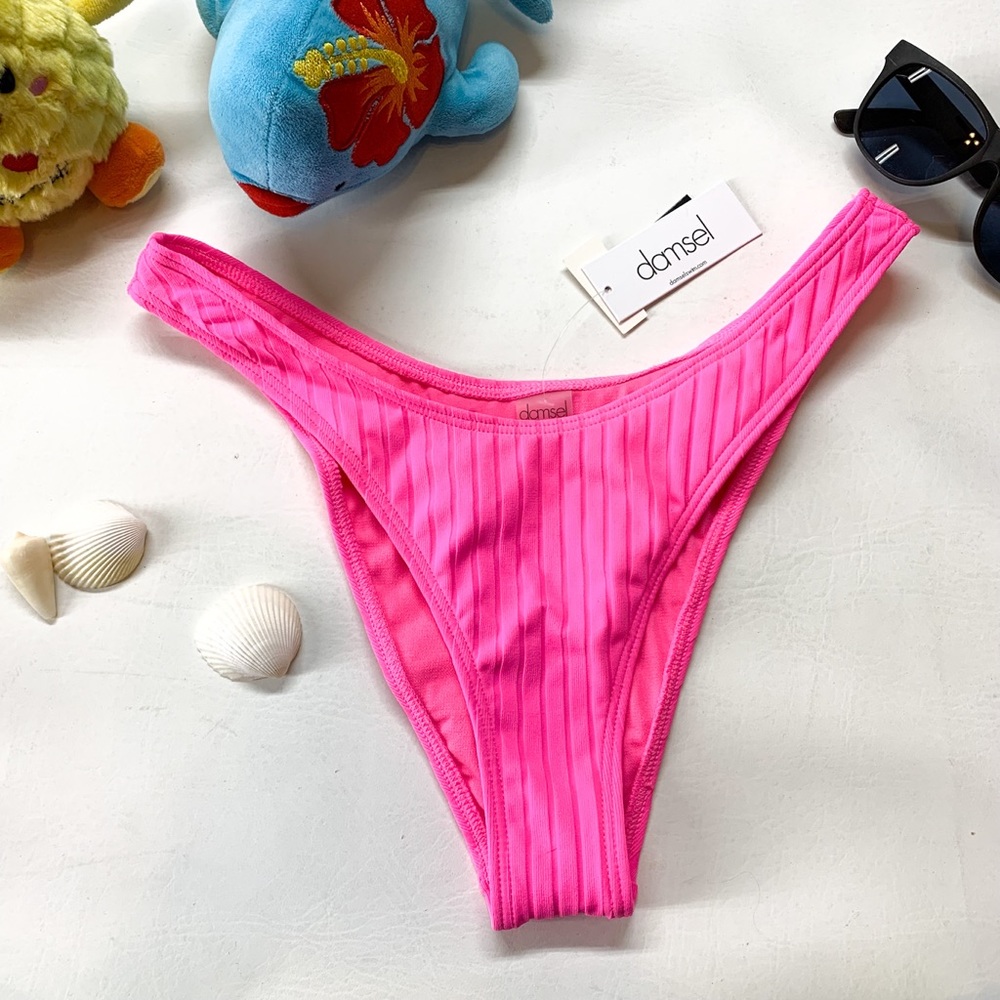 Damsel Bikini Bottom Ribbed High Leg Coverage